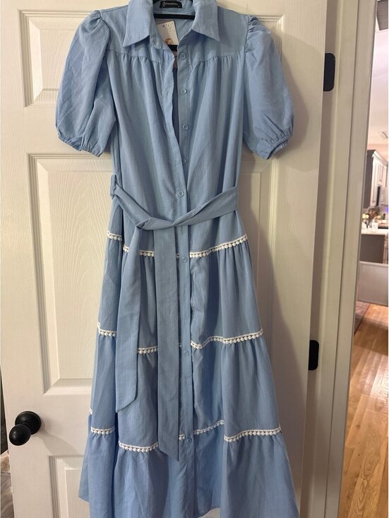 PRETTYGARDEN Dresses & Skirts - Pretty Garden Powder Blue Puff Sleeve Maxi Button Front Size Small NWT